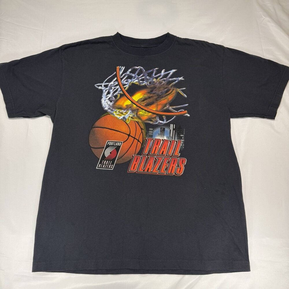 Portland Trail Blazers NBA T Shirt Large Y2K Style Basketball Graphic Black